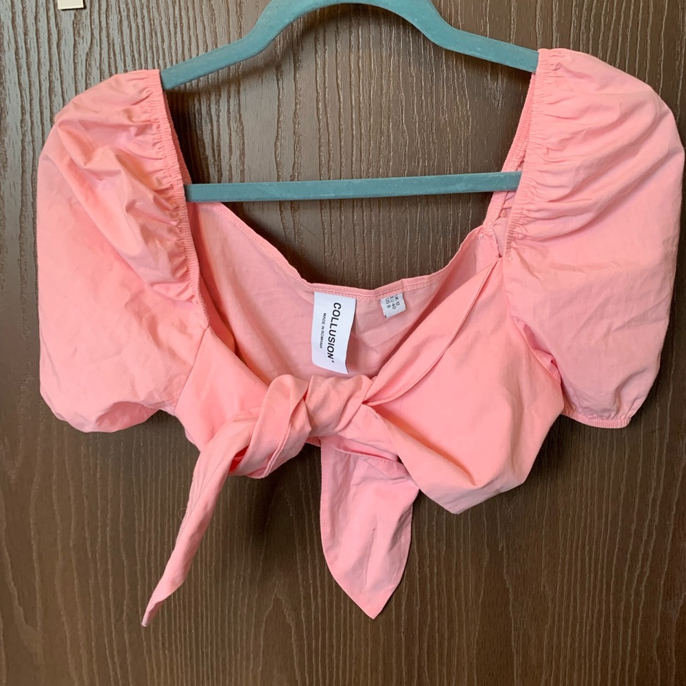 Never worn pink collusion crop tie top